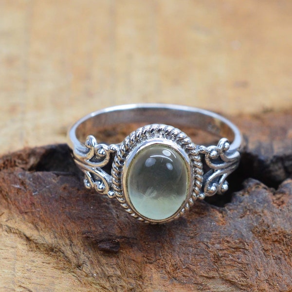 Green Prehnite 925 Sterling Silver Ring