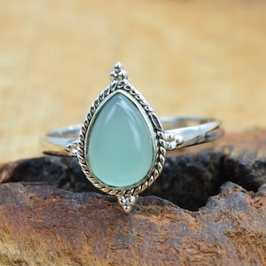 Aqua Chalcedony 925 Sterling Silver Pear Shape Ring