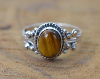 Tiger eye Ring* Sterling Silver Ring* tiger eye gemstone ring*Birthstone Ring*Solitaire Ring*tiger eye ring* Silver Ring* gift for her*KR748