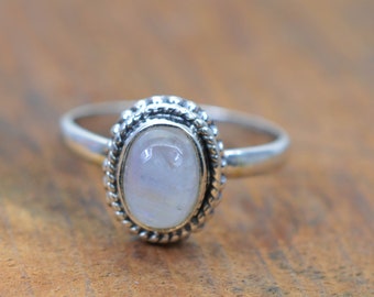 White Rainbow Moonstone 925 Sterling Silver Gemstone Jewelry Ring