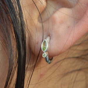 Orecchini a cerchio in argento sterling 925 con pietra preziosa naturale in peridoto verde ~ Orecchini regalo