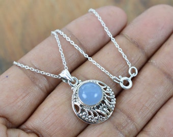 Collana con ciondolo in argento sterling 925 con calcedonio blu