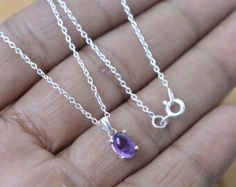 Paarse amethist 925 sterlingzilveren edelsteenhanger met of zonder ketting