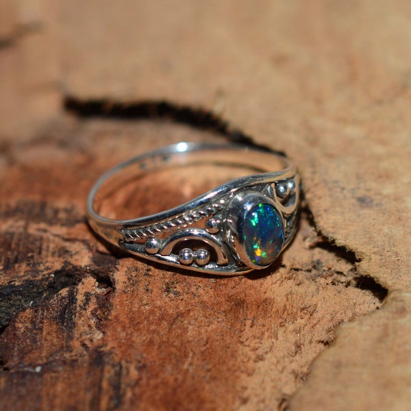 Black Ethiopian Opal 925 Sterling Silver Natural Gemstone Ring, October Birthstone Jewelry Ring