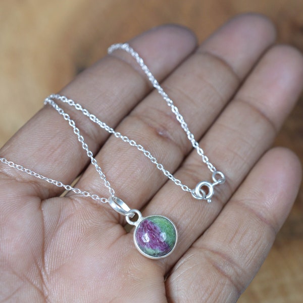 Ruby Zoisite 925 Sterling Silver Round Shape Gemstone Jewelry Pendant w/ or w/o chain