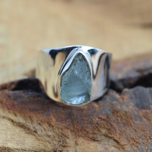 Rough Aquamarine 925 Sterling Silver Natural Aquamarine Jewelry Ring