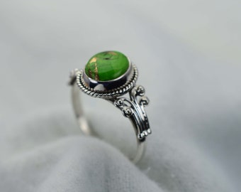 Grüner Kupfer Türkis 925 Sterling Silber handgemachter Ring, natürlicher Edelstein Schmuckring