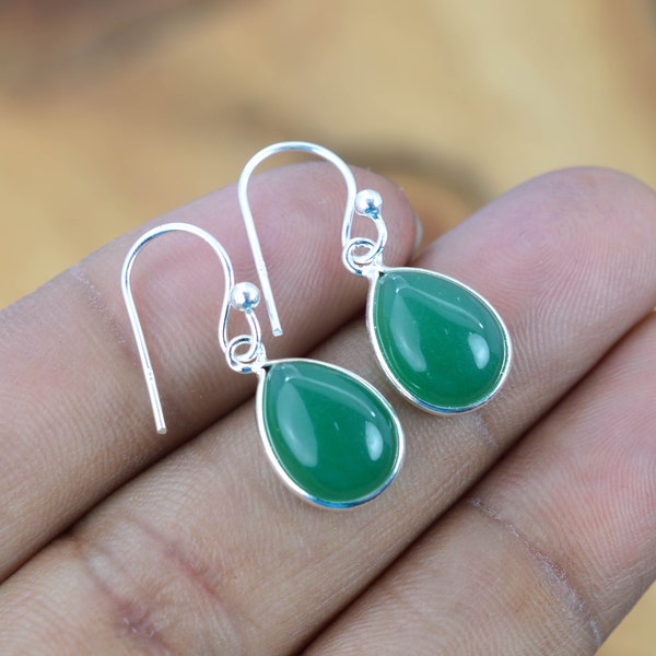 Green Onyx 925 Silver Gemstone Jewelry Elegant Hook Earring