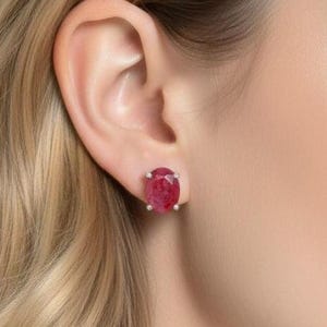 Handmade Ruby Stud Earrings: 925 Sterling Silver Prong Setting