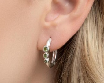 Green Peridot Hoop Earrings: 925 Sterling Silver, August Birthstone