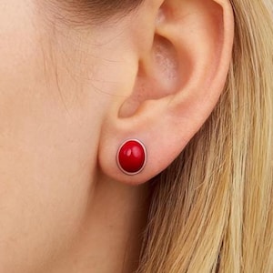 Rote Koralle 925 Massiv Sterling Silber Edelstein 1 Paar Ohrstecker