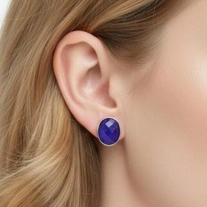 Cut Blue Sapphire 925 Solid Sterling Silver Oval Stud Earrings September Birthstone Jewelry