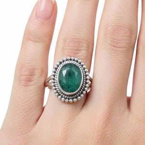 ハンドメイドエメラルドリング、925スターリングシルバーの宝石リング