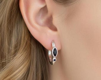 Black Onyx Sterling Silver Hoop Earrings: Handmade Gemstone Jewelry
