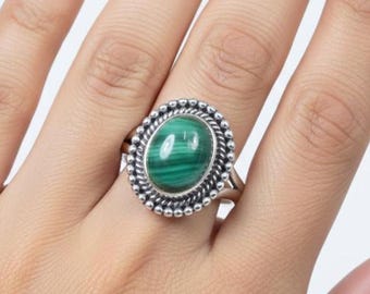 Green Malachite Ring: 925 Sterling Silver Gemstone Jewelry