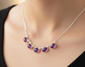 Purple Amethyst 925 Sterling Silver Station Chain Necklace - Etsy