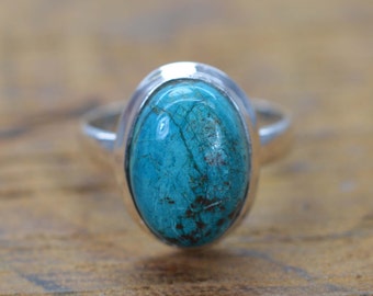 Size 8 Gift for her Natural Chrysocolla ring Light everyday ring 925 sterling silver Small genuine gem Beautiful design