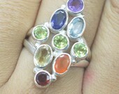 Green Peridot Chakra 925 Silver Amethyst Multi Stone Designer Silver Ring