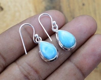 Larimar Semi Precious Stone Earring Larimar Earrings Teardrop Earring Larimar ETSY Boho Earrings 925 Sterling Solid Silver Earring