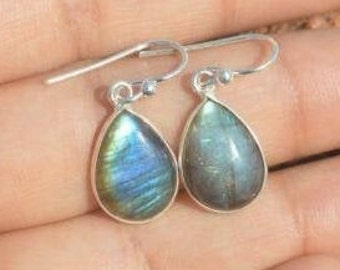 Natural Stone Earrings Natural Fiery LABRADORITE Sterling silver Earrings Handmade Earrings Sterling Silver Labradorite Artisan Earrings