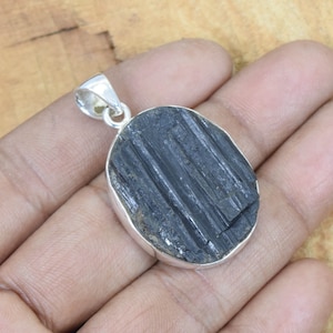Rough Black Tourmaline 925 Sterling Silver Gemstone Pendant ~ Natural Stone ~ Oval Pendant ~ Elegant Pendant ~ Tourmaline ~ Christmas Gift