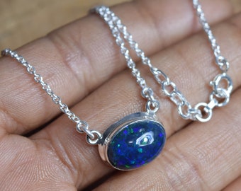 Colar de Opala Negra Etíope: Pingente de Prata de Lei com Pedra Preciosa, Pedra de Nascimento de Outubro