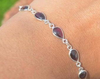 Garnet 925 Sterling Silver Red Garnet Adjustable Bracelet