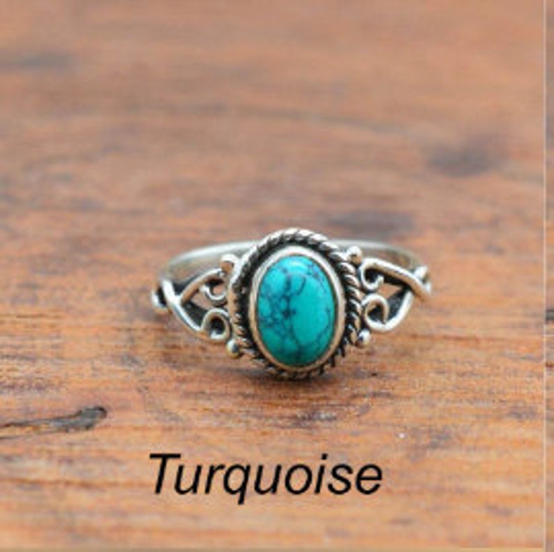 Bague en argent de créateur en argent sterling 925 avec pierre de lune / onyx / oeil de tigre / calcédoine / turquoise / pierre de lune / améthyste image 8