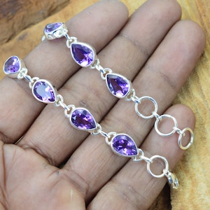 Natural Purple Amethyst 925 Silver Gemstone Faceted Adjustable Bracelet ~ Handmade Jewelry ~ Amethyst ~ Gift For Christmas ~10 Stone Jewelry