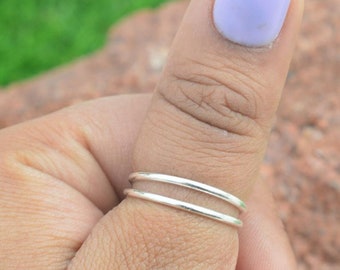 Plain 925 Sterling Silver Ring Double Band Minimalist Stackable Jewelry for Him/Her