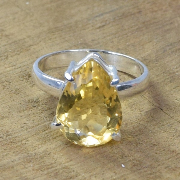 Yellow Citrine 925 Sterling Silver Natural Pear Citrine Gemstone Ring ~ November Month Birthstone ~ Handmade Jewelry ~ Gift For Birthday