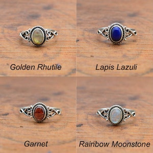 925 Sterling Silver Moonstone / Onyx / Tiger's Eye / Chalcedony / Turquoise / Moonstone / Amethyst Natural Crystal Designer Silver Ring zdjęcie 6