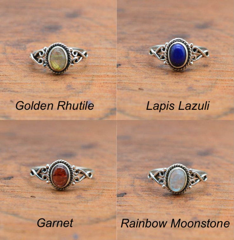 925 Sterling Silver Moonstone / Onyx / Tiger's Eye / Chalcedony / Turquoise / Moonstone / Amethyst Natural Crystal Designer Silver Ring zdjęcie 6