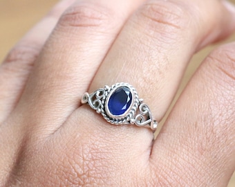 Blue Sapphire 925 Sterling Silver Gemstone Jewelry Ring - Blue Sapphire Minimalist Gemstone Christmas Gift Ring Jewellery