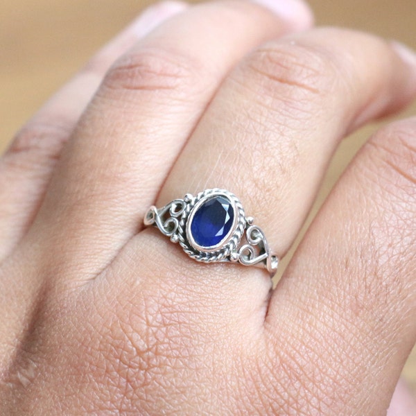 Blue Sapphire 925 Sterling Silver Gemstone Jewelry Ring - Blue Sapphire Minimalist Gemstone Christmas Gift Ring Jewellery