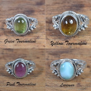 925 Sterling Silver Moonstone / Onyx / Tiger's Eye / Chalcedony / Turquoise / Labradorite / Amethyst Natural Crystal Designer Silver Ring image 6