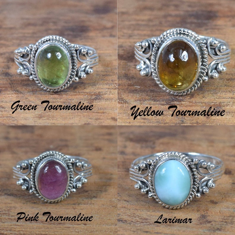 925 Sterling Silver Moonstone / Onyx / Tiger's Eye / Chalcedony / Turquoise / Labradorite / Amethyst Natural Crystal Designer Silver Ring image 6