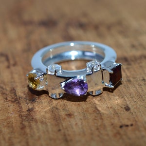 Amethyst 925 Sterling Silver ~ Silver Gemstone Jewelry Ring ~ Citrine ~ Red Garnet Ring ~ Zirconia Ring Size US ~ 8.5 / UK~ Q