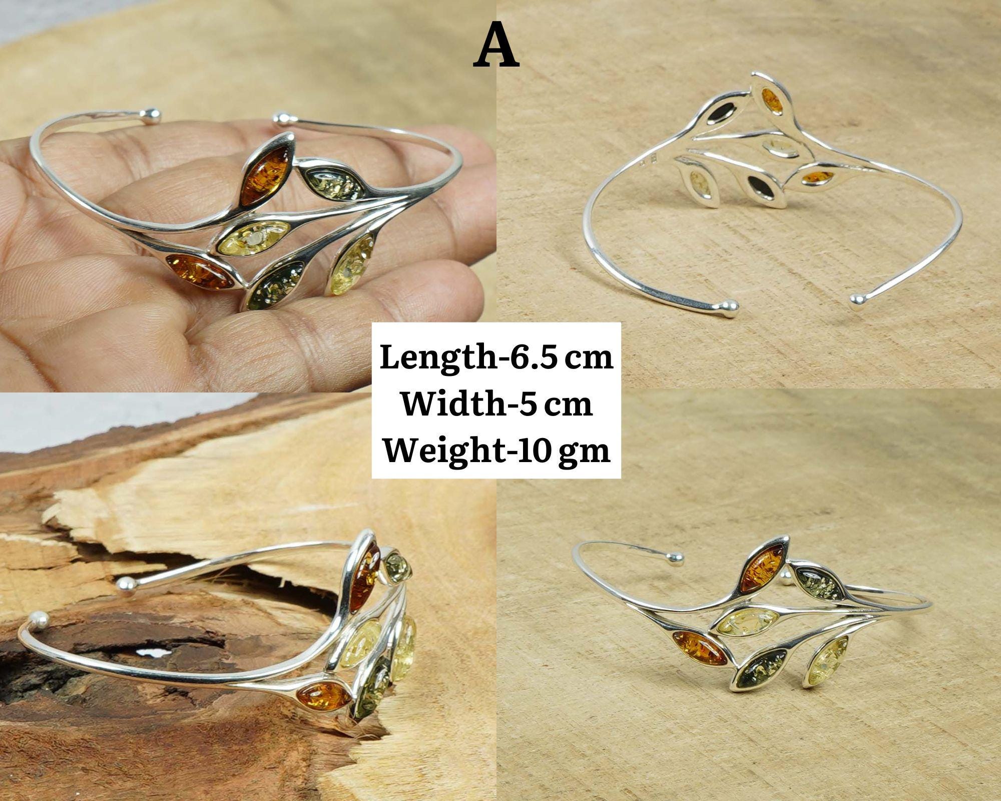 Baltic Amber Gemstone Cuff Bangle Set - 2pc Lot - 925 Silver Plated - Handmade In India - Wholesale