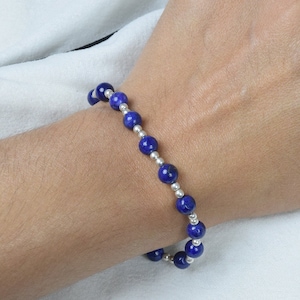 Blue Lapis Lazuli 925 Sterling Silver Beaded Gemstone Bracelet Jewelry ~ September Month Birthstone ~ Handmade Bracelet ~ Gift For Birthday