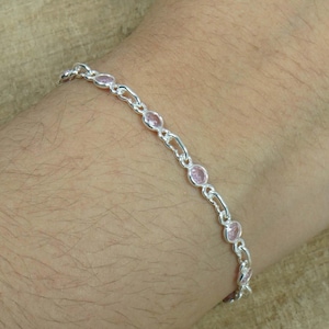 Pulsera de plata de ley con topacio rosa: joyería de piedras preciosas ajustable hecha a mano