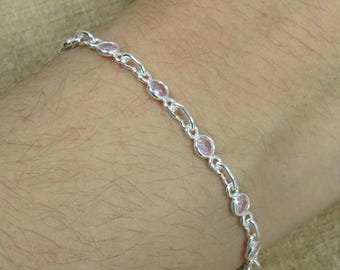 Pink Topaz Sterling Silver Bracelet: Handmade Adjustable Gemstone Jewelry