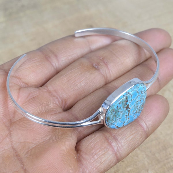 Natural Blue Turquoise 925 Sterling Silver Gemstone Adjustable Handmade Bangle Jewelry ~ Turquoise Cuff Bracelet ~ Gift For Valentine Day