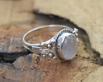 Bague bijoux en argent sterling 925 avec pierres précieuses et quartz rose rose