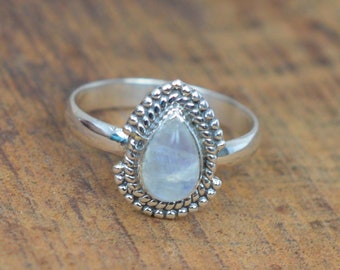 White Rainbow Moonstone 925 Sterling Silver Ring ~ Gift For Her