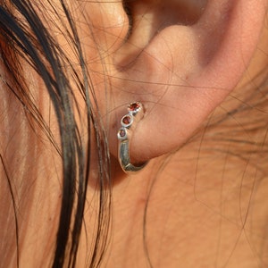 Roter Granat 925 Sterling Silber Natürliche Edelstein Hoop Ohrring ~ Geschenk Ohrring