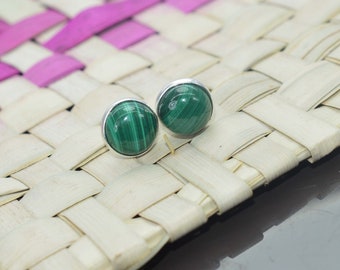 Malachite 925 Sterling Silver Gemstone 1 Pair Stud Earring