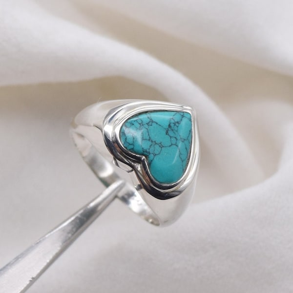 Blue Turquoise 925 Sterling Silver Faceted Gemstone Elegant Jewelry Ring ~ December Month Birthstone ~ Heart Shape Ring ~ Gift For Christmas