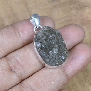 Grey Titanium Druzy 925 Sterling Silver Oval Gemstone Pendant Jewelry ~ Women Pendant ~ Druzy Jewelry ~ Elegant Pendant ~ Gift For Christmas