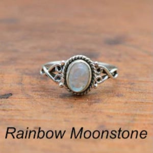 925 Sterling Silver Moonstone / Onyx / Tiger's Eye / Chalcedony / Turquoise / Moonstone / Amethyst Natural Crystal Designer Silver Ring image 7
